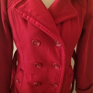 Yoki Women's Vibrant Red Pea Coat
